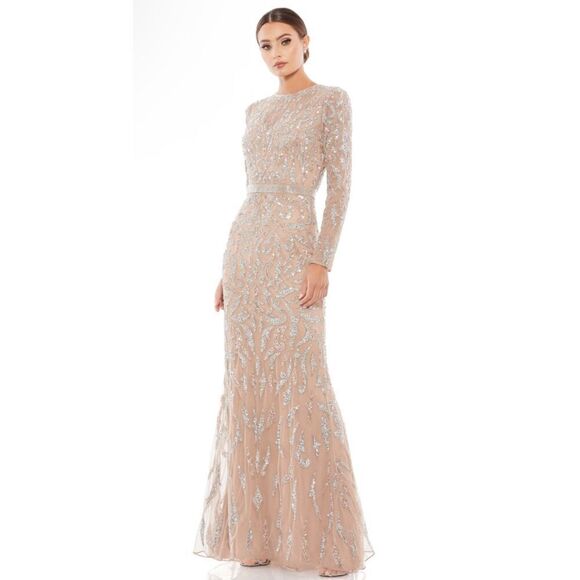 Mac Duggal NWT size 6 long sleeve beaded gown SEE NOTES  style 5124 mocha - Picture 1 of 16